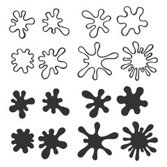 Set Abstract Hand Drawn Liquid Paint Splat Vector Element Collection.