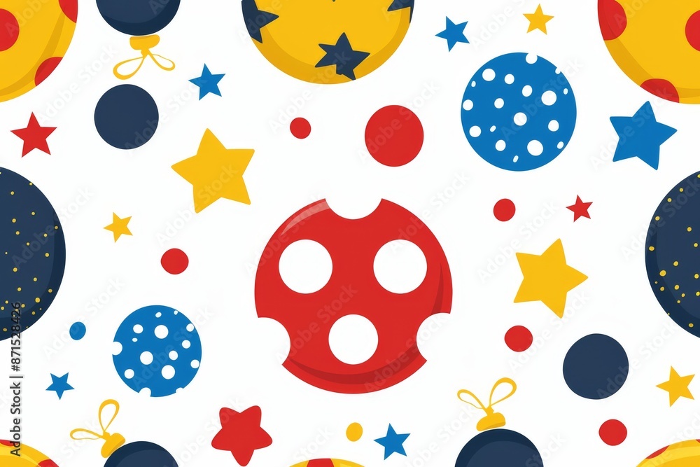 Poster playful pattern with colorful stars and circles representing fun and creativity in a vibrant and whi