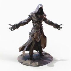 Fototapeta premium 3D Render, Low Poly style of a necromancer with a dark aura, on isolated white background, Generative AI