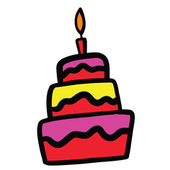 Cake drawing, watercolor style line drawing, food cartoon