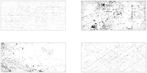 Grunge distress wall bundle image. Set of 4 textured black backgrounds. Retro backgrounds