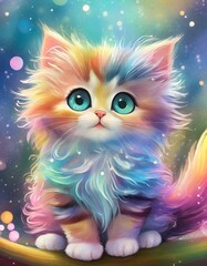 Fluffy rainbow kitten