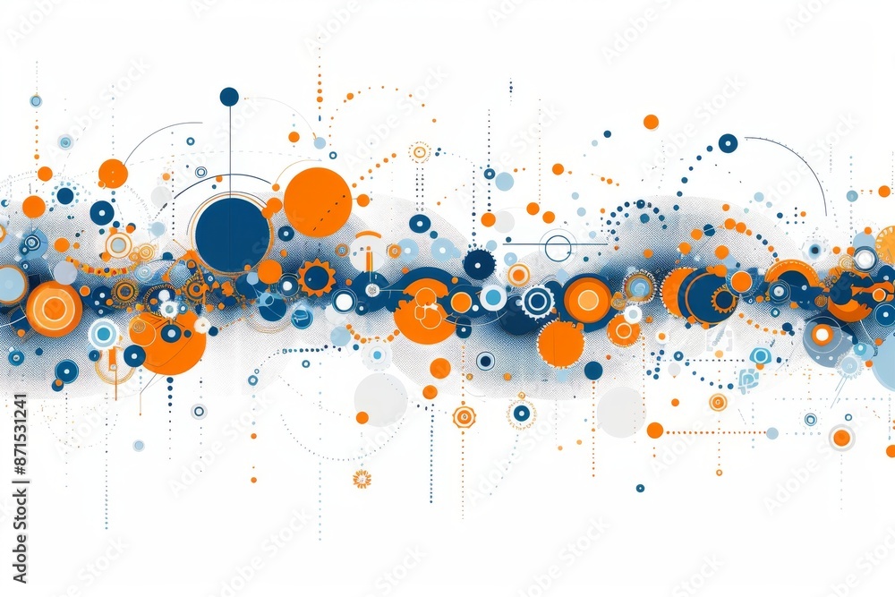 Poster abstract digital art with colorful circles and lines representing innovation and creativity in a vib