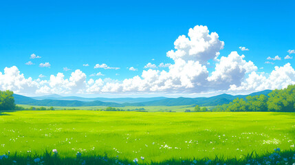 Fototapeta premium illustration art of beautiful hill style art anime