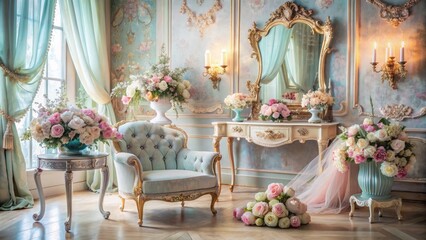 Luxurious silk fabrics, velvet textures, and elegant jewelry scattered on a lavish, ornate dressing table, exuding opulence and refined sophistication.
