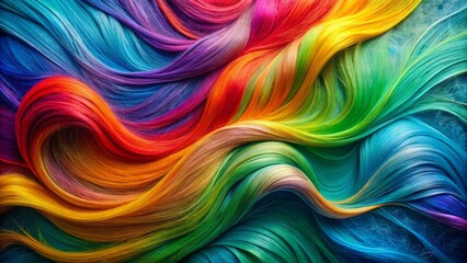 Obraz premium Vibrant multi-colored hair extensions lie scattered across a bright blue textured background, swirling patterns and bold colors taking center stage.