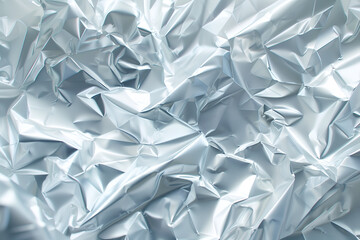 Silver crumpled metal foil texture