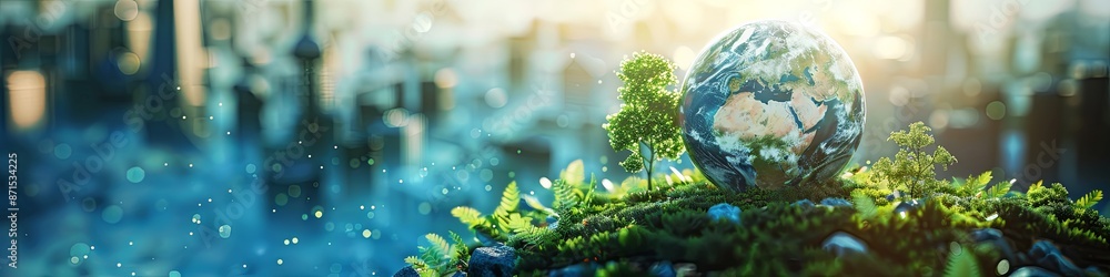 Poster conceptualized environmental protection and sustainable development esg. 3d computer graphics render
