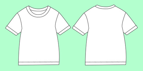 Girls short sleeve t-shirt fashion flat sketch vector.  