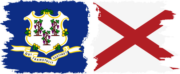 Alabama and Connecticut states grunge brush flags connection, vector