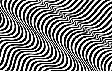 Black on white abstract perspective line wave pattern with 3d dimensional effect isolated on white. Minimalistic design template for poster, banner, cover