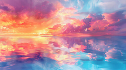 Fototapeta premium Vibrant Sky Reflection, Abstract Digital Art