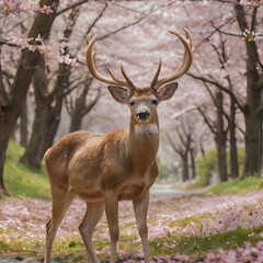 Fototapeta premium a deer that is standing in the grass with flowers