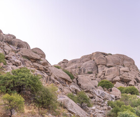 Fototapeta premium A rocky mountain with a few trees on it