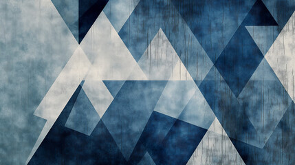 Geometric abstract triangles, Blue and white