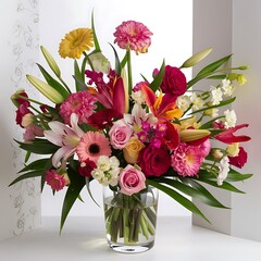 Fototapeta premium Beautiful fresh cut bouquet of mixed flowers