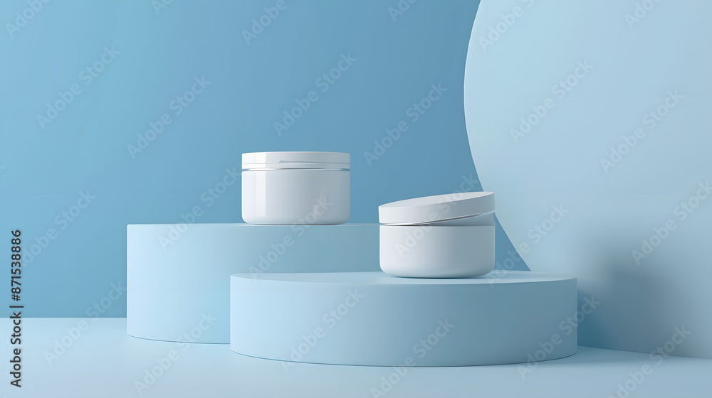 Poster cosmetic product display on blue background