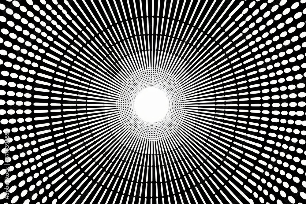 Poster black and white radial pattern symbolizing modernity and simplicity in a dynamic design