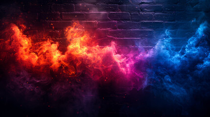 illustration colorful fire on the wall brick