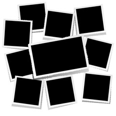 Nine square and one horizontal empty photo frames