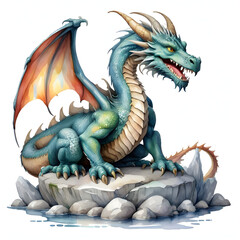 Obraz premium Watercolor clip art a dragon on a white isolated background