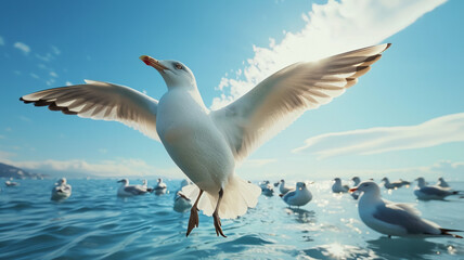 Obraz premium Seagull flying on the sea, AI Generative.