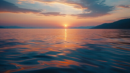 Fototapeta premium Sunset over tranquil water nature beauty revealed, AI Generative