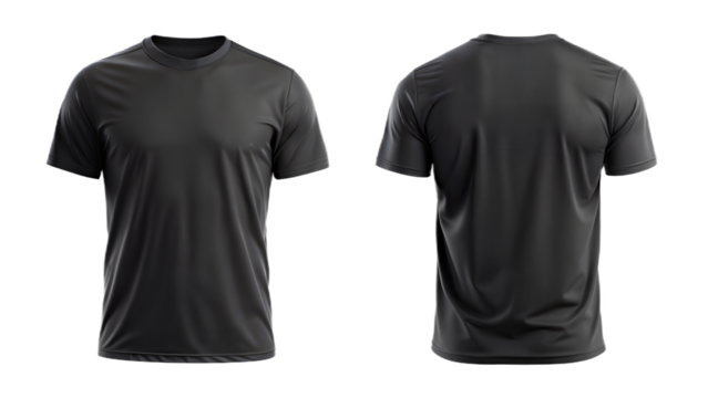 Plain black t-shirt front and back for PNG mockup