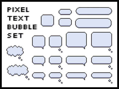 Cute pixel text speech bubble isolated vector element illustration set. Speech talking thinking box. Dialogue cloud. 8 bit. For game development, mobile app,scrapbooking, graphic, social media