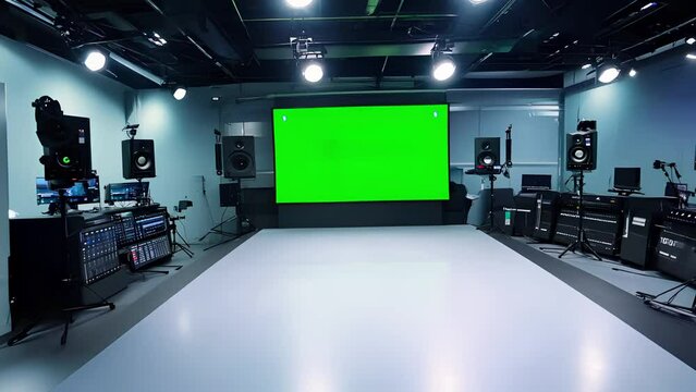 A high-end recording studio with green screen