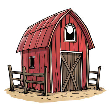 recommend clip art: Farmer red barn house illustration