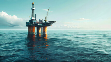 A lone oil and gas platform stands tall in the vast expanse of the ocean, a testament to humanitys quest for energy resources