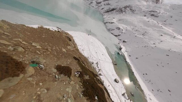 An Aerial FPV Drone Shot of Sheshnag Lake at Kashmir in India
