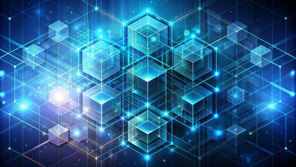 Geometric abstract background featuring interconnected cube and hexagon shapes in futuristic digital grid, representing innovative technology convergence.