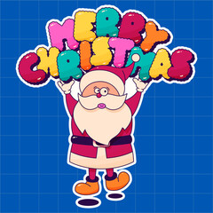 Groovy Santa Claus and Merry Christmas letters, garland.