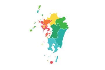Obraz premium Kyushu map isolated modern colorful style. for website layouts, background, education, precise, customizable, Travel worldwide, map silhouette backdrop, earth geography, political, reports. 