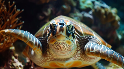 Fototapeta premium closeup turtle on the coral reef