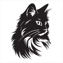 Beautiful illustration of a cat Cat head silhouette white background
