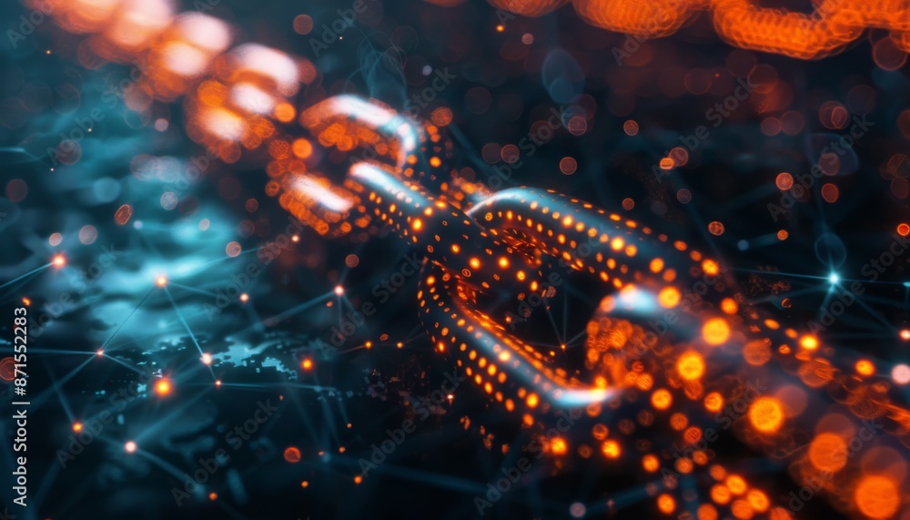 Aufkleber abstract digital art of a blockchain network with glowing nodes and connections, cryptocurrency, tec