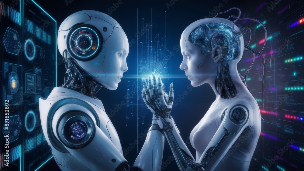 Fototapete artificial intelligence robots and cyborgs, emphasizing ai research and their advancement in compute