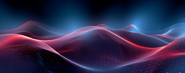 abstract colorful sound waves background with neon glow and grainy texture for design, banner or cover. Concept of music, audio visual media technology, data visualization,  generative ai