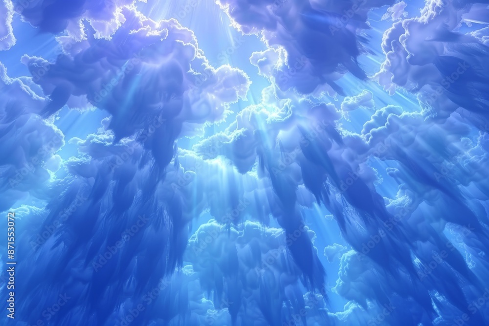 Poster abstract blue and white cloud pattern representing fluidity and creativity in a dynamic design