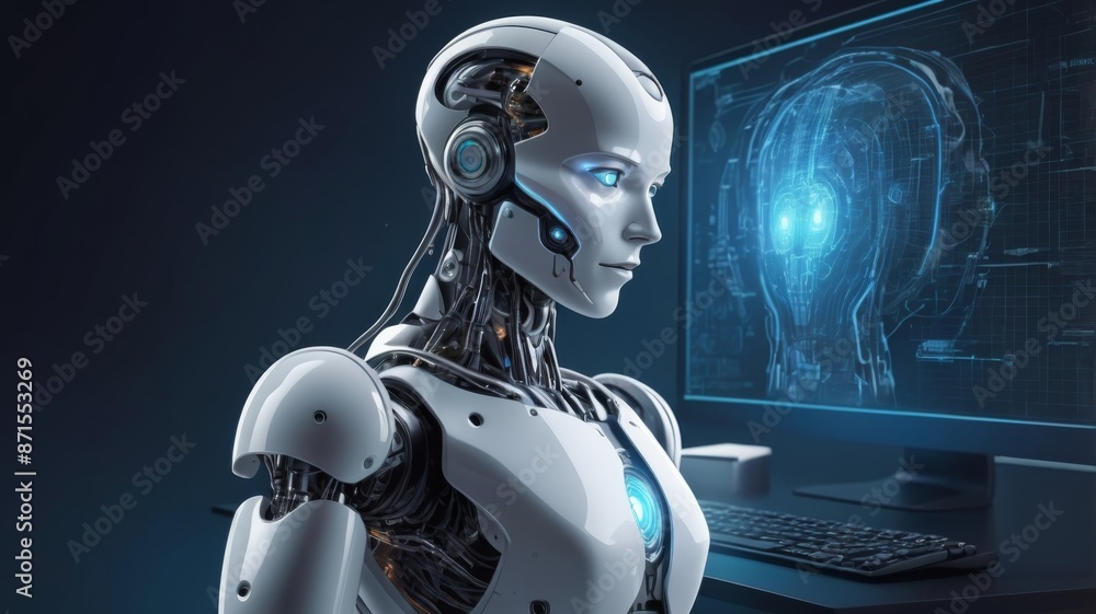 Fototapete artificial intelligence robots and cyborgs, emphasizing ai research and their advancement in compute