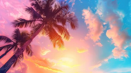 Background Image of Palm Trees at Sunset on Vacation
