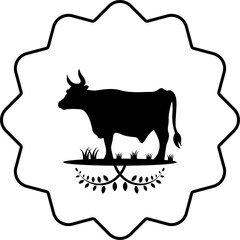 Cow logo icon in vector hand drawn style on white background
