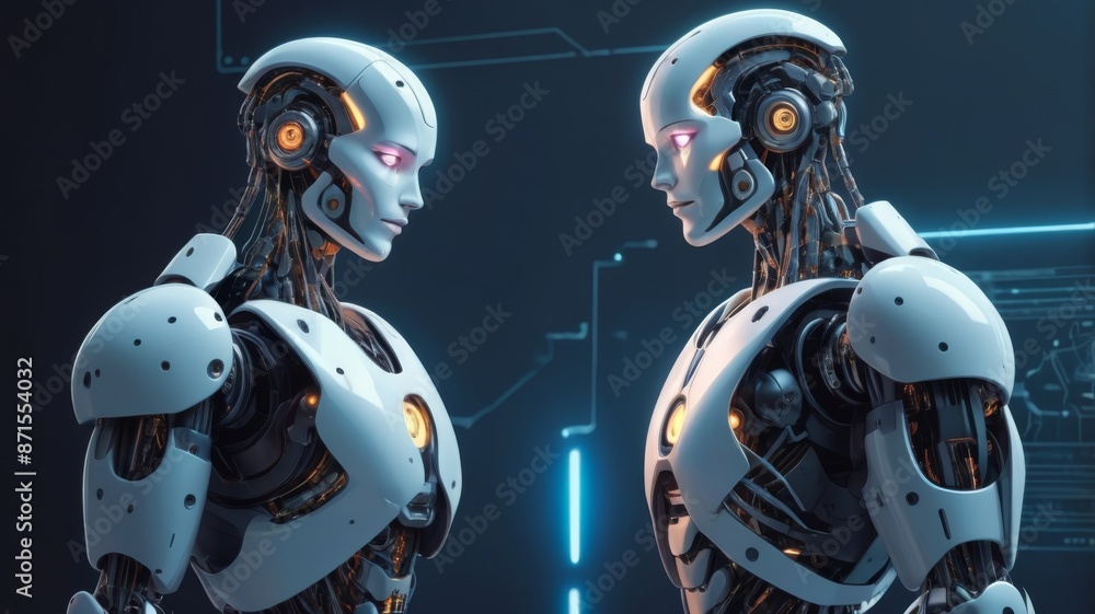 Fototapete artificial intelligence robots and cyborgs, emphasizing ai research and their advancement in compute