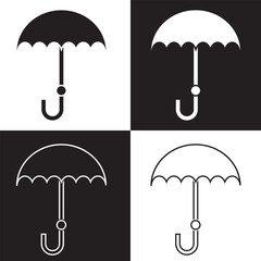 Vector Sketch Open Umbrella. Cute Umbrella Сane with handle. Hand draw illustration in cartoon doodle style. Black and white Umbrella isolated on a white and black background.  EPS 10