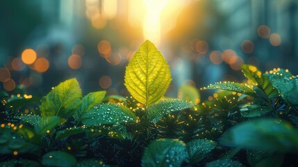 Symbolic Image of an Environmentally Responsible Business with Blurred People and Greenery