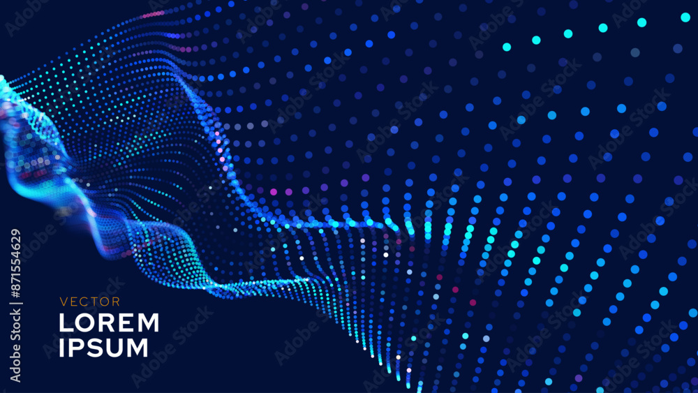 Aufkleber cyber big data flow particles tech business or science background. medical research or tech innovati