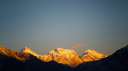 Naklejka premium The sunset of Mt.Manaslu on Annapurna Circuit Trekking trip of Nepal